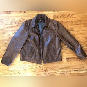 Vintage J. Crew Men's Brown Leather Jacket